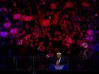 President-elect Donald Trump takes the stage during a rally in Capital One Arena, Washington, the day before his inauguration.