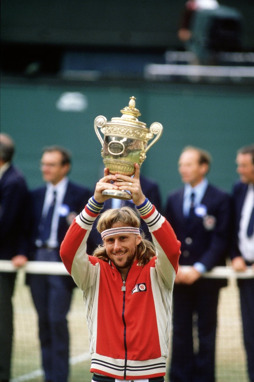 Bjorn Borg of Sweden poses with the Wimbledon trophy in 1980.