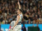 Jeremy Cameron of the Cats celebrates a goal.