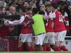 Arsenal celebrate their late equaliser in the draw against Manchester City at the Emirates Stadium. 