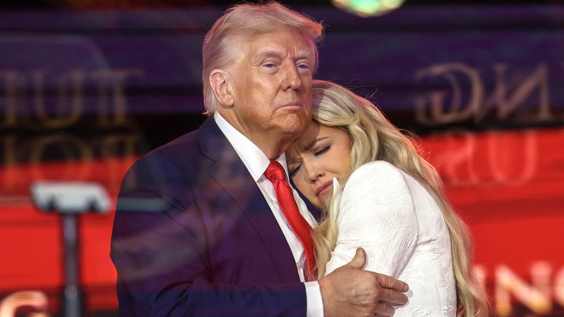 Erika Kirk joins U.S. President Donald Trump onstage during the memorial service for political activist Charlie Kirk at State Farm Stadium.