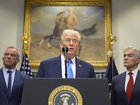 US President Donald Trump, Health and Human Services Secretary Robert F. Kennedy Jr (left), and Centers for Medicare & Medicaid Services administrator Dr. Mehmet Oz.