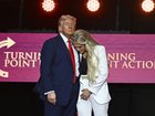 President Donald Trump with Erika Kirk, widow of Charlie Kirk and the new CEO of Turning Point USA, onstage during the memorial for her late husband on Sept 21, 2025