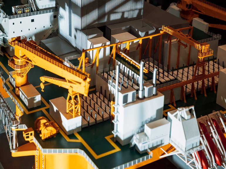 A model of a giant rig called the DeepSea Stavanger that was used to find oil in Norway’s waters. 