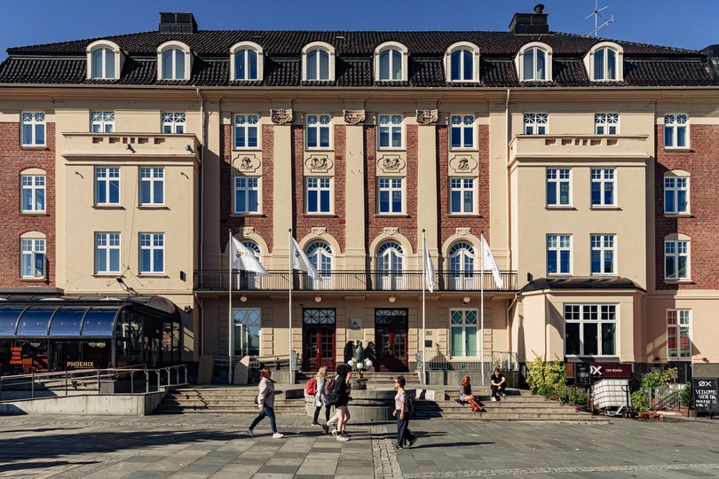 Outside the control centre of the oil company AkerBP in a former hotel in Trondheim, Norway.
