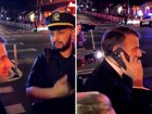 Stuck at a barricade during Donald Trump’s motorcade, French President Emmanuel Macron phoned the US President with the moment all caught on video.