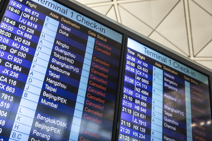 Flights were cancelled in Hong Kong International Airport.