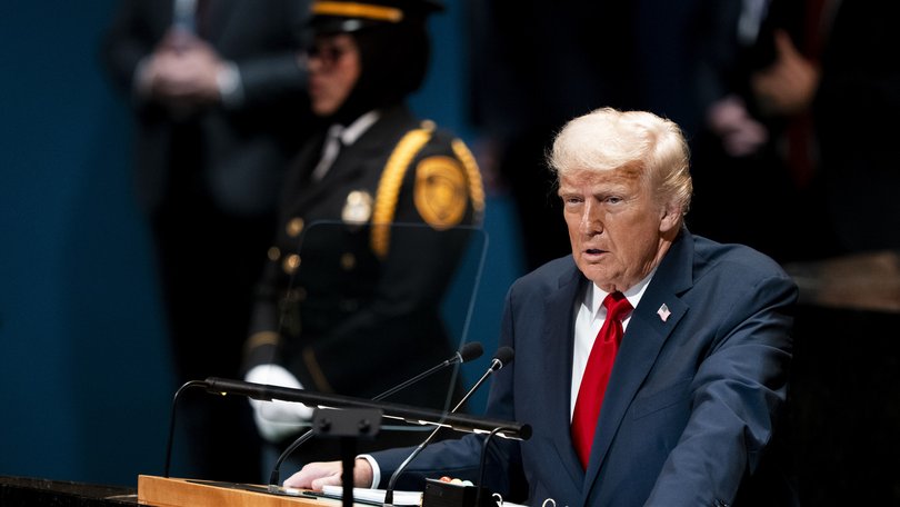 President Donald Trump addresses the 80th session of the United Nations General Assembly at United Nations headquarters.