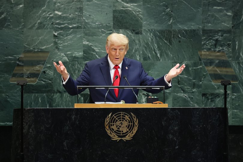 US President Donald Trump speaks during the United Nations General Assembly (UNGA) without a teleprompter.