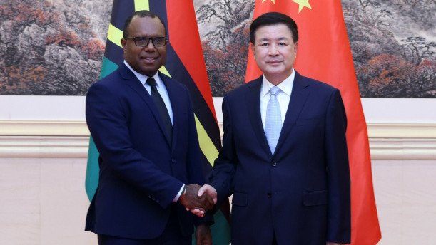 Chinese State Councilor and Minister of Public Security Wang Xiaohong meets with Vanuatu's Minister of Internal Affairs Andrew Napuat in Beijing.