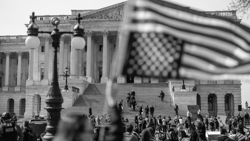 Protesters outside the US Capitol in Washington, March 4, 2025.