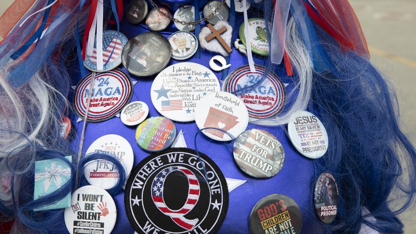 A supporter of President Donald Trump at the Iowa State Fairgrounds in Des Moines on July 3, 2025.