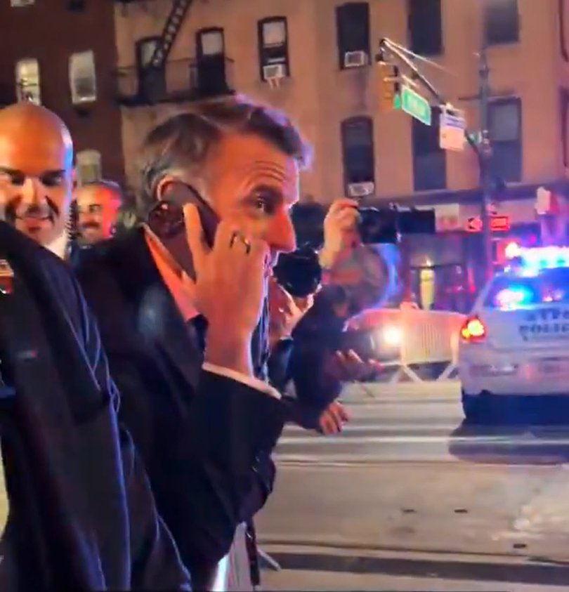 French President Emmanuel Macron on the phone to US President Donald Trump.