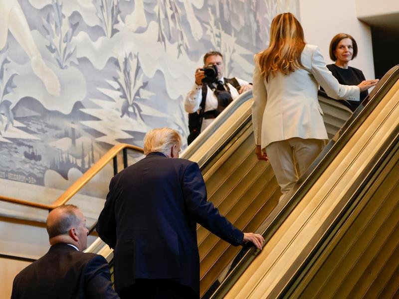 There's been a kerfuffle about who caused the escalator to stall on Donald Trump at the UN. (AP PHOTO)