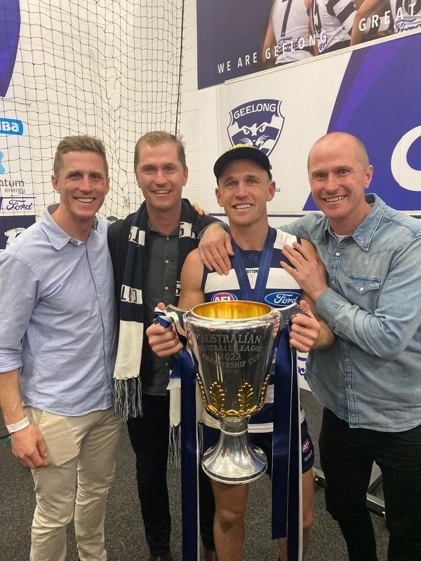 The Selwood brothers pictured after Joel captained Geelong to victory in the 2022 grand final.