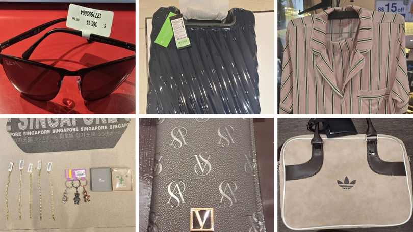 The stolen items included sunglasses, bags, a water bottle, luggage, a passport case, keychains and accessories.