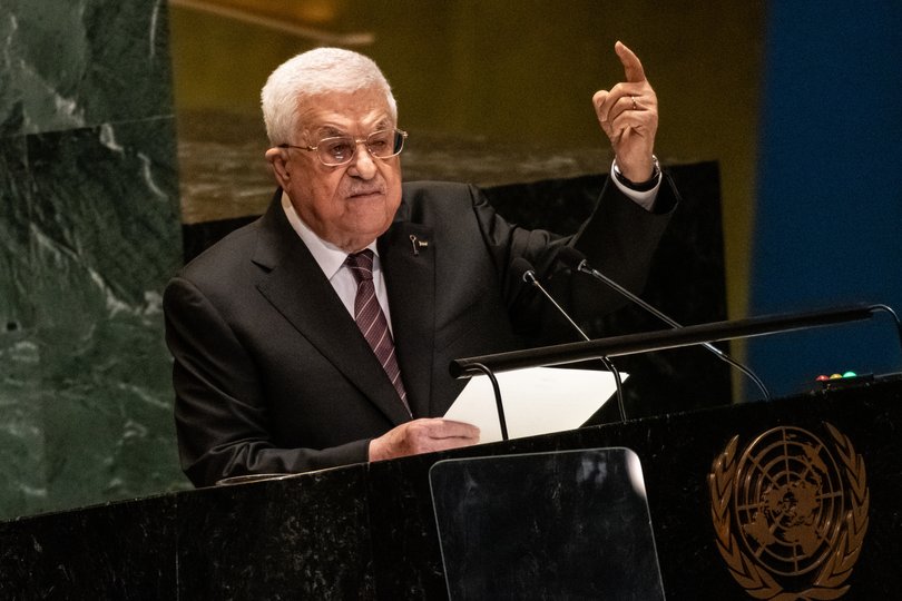 Mahmoud Abbas, President of the State of Palestine, speaks during the United Nations General Assembly.