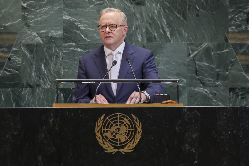 Anthony Albanese speaks during the General Debate of the 80th session of the United Nations General Assembly in New York.