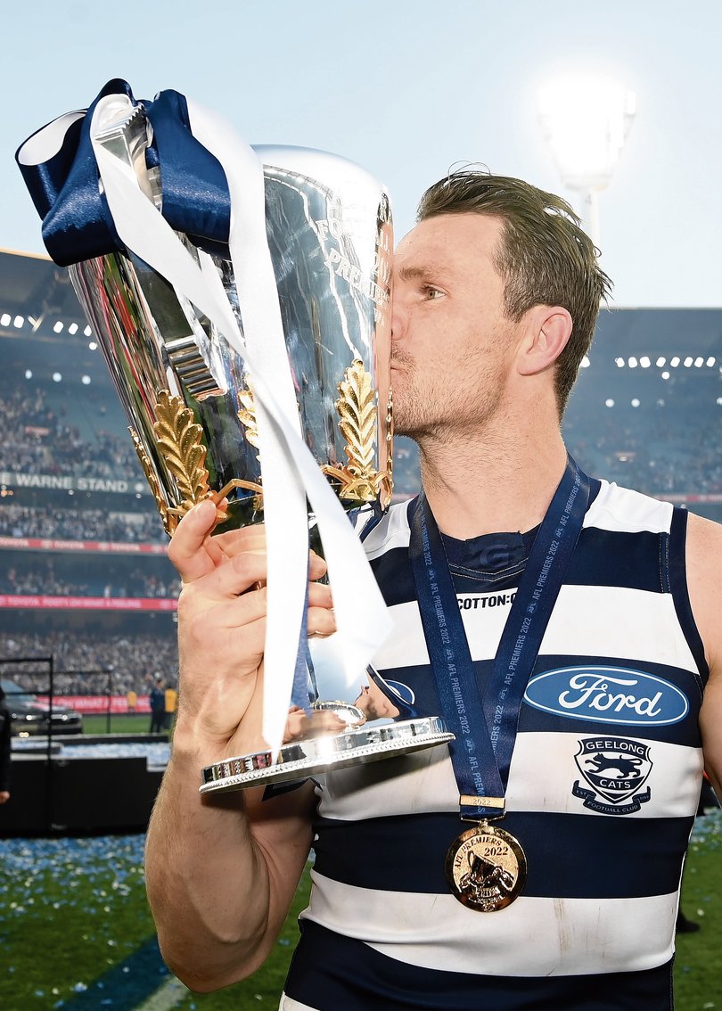 Patrick Dangerfield with the 2022 AFL premiership cup.