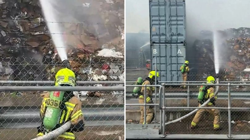Over 80 firefights are battling a massive blaze at a Sydney paper facility.