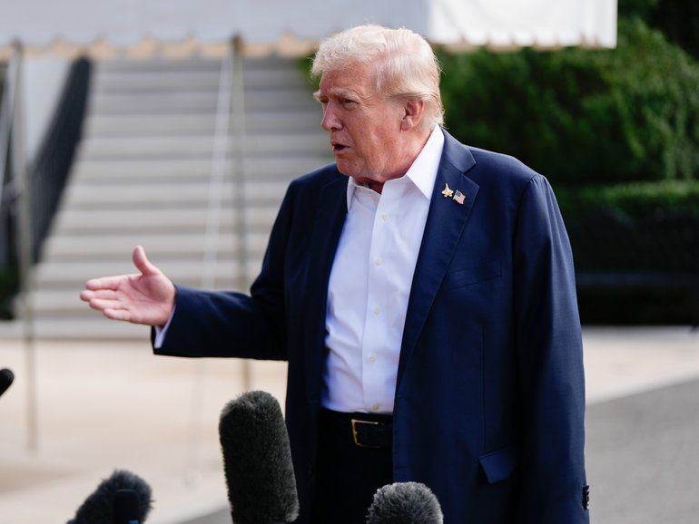 Donald Trump tells reporters a deal on Gaza is near before leaving the White House to attend a golf tournament.