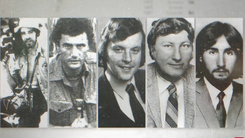 Greg Shackleton, Gary Cunningham and Tony Stewart from Channel 7 in Melbourne and Malcolm Rennie and Brian Peters from Channel 9 in Sydney were in Balibo to report on Indonesian incursions. 
