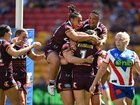 The Broncos were all smiles as they ran over the top of the Knights.  (Dave Hunt/AAP PHOTOS)