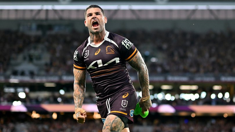 BRISBANE, AUSTRALIA - SEPTEMBER 28: Adam Reynolds of the Broncos celebrates after a successful conversion to put the Broncos in the lead during the NRL Preliminary Final match between Brisbane Broncos and Penrith Panthers at Suncorp Stadium, on September 28, 2025, in Brisbane, Australia. (Photo by Albert Perez/Getty Images)