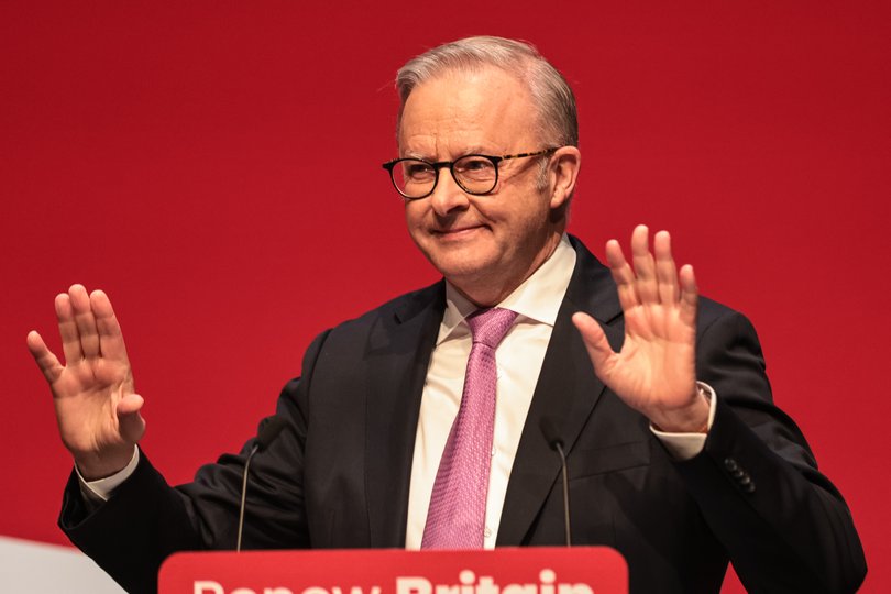 Anthony Albanese speaks during the Labour Party Annual Conference 2025 at The ACC, Liverpool, United Kingdom.