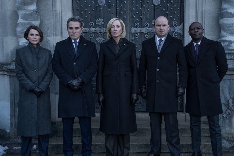 Keri Russell, Rufus Sewell, Allison Janney, Rory Kinnear and David Gyasi in season three of The Diplomat.