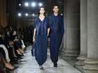Models walk the runway during the Giorgio Armani collection show at Milan's Fashion Week Womenswear Spring / Summer 2026, at the Pinacoteca di Brera Museum on September 28, 2025 in Milan. (Photo by Stefano RELLANDINI / AFP) STEFANO RELLANDINI