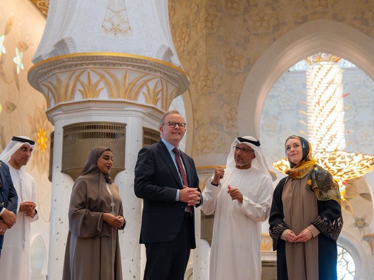 Prime Minister Anthony Albanese at Sheikh Zayed Grand Mosque in Abu Dhabi today.
