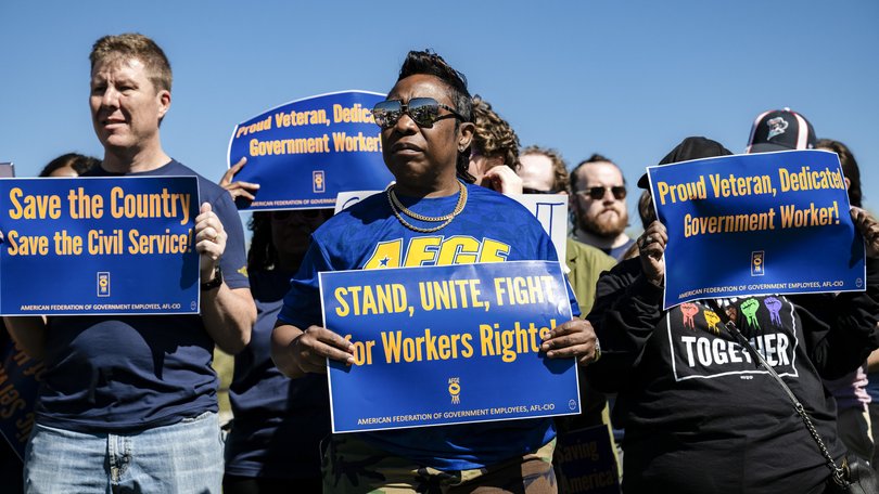 Dozens of members and supporters of the American Federation of Government Employees union rallied outside of the NASA Johnson Space Centre in Houston on March 17, 2025. 