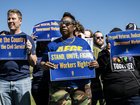 Dozens of members and supporters of the American Federation of Government Employees union rallied outside of the NASA Johnson Space Centre in Houston on March 17, 2025. 