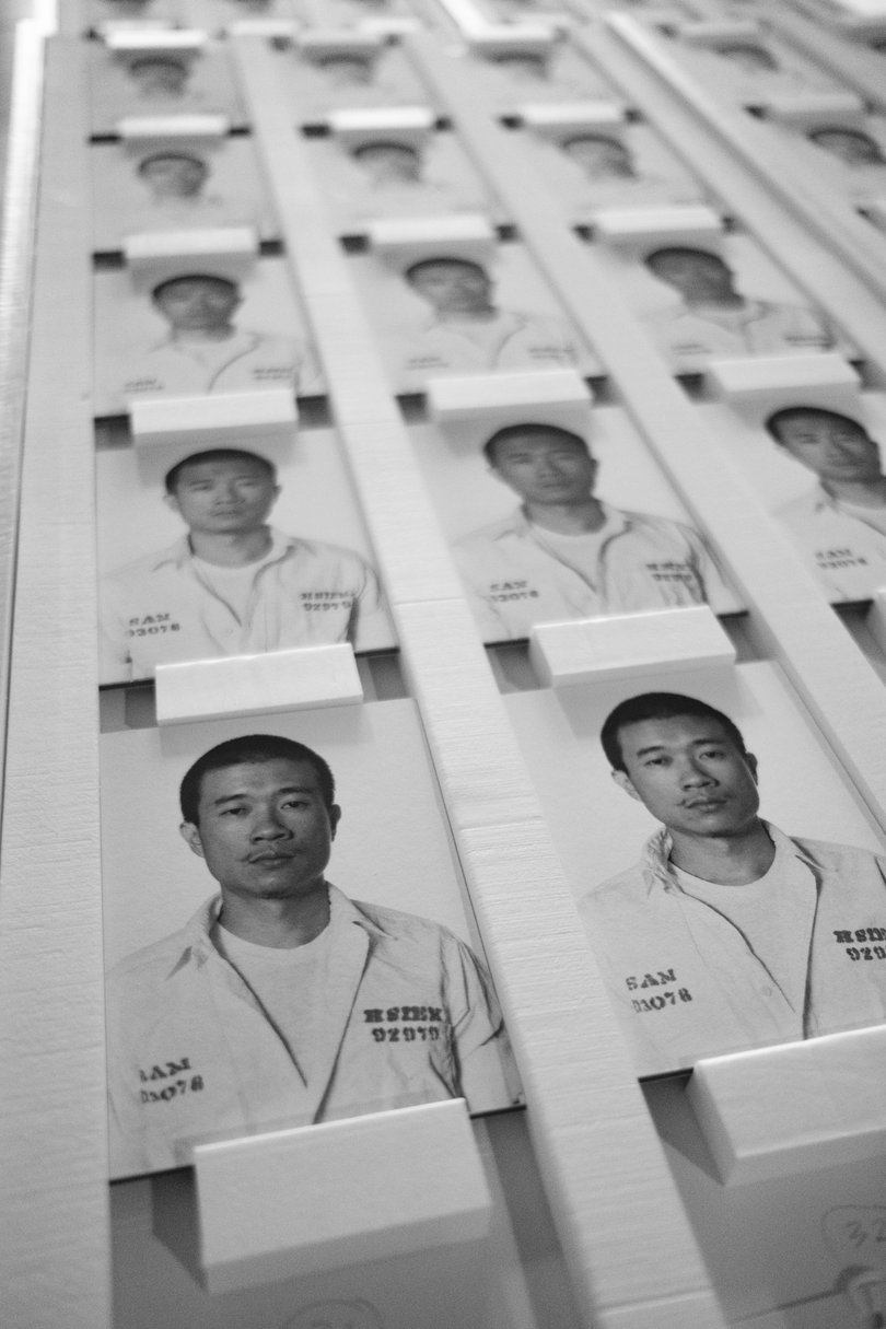 Portraits from Tehching Hsieh's installation “One Year Performance 1978-1979 (Cage Piece)”.