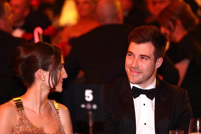 MELBOURNE, AUSTRALIA - SEPTEMBER 22: Zach Merrett of the Bombers looks on at the 2025 Brownlow Medal on September 22, 2025 in Melbourne, Australia. (Photo by Morgan Hancock/Getty Images)