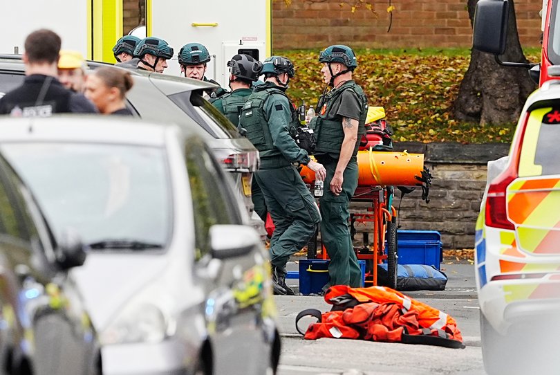 Emergency services at the scene of a stabbing at Heaton Park Hebrew Congregation synagogue.