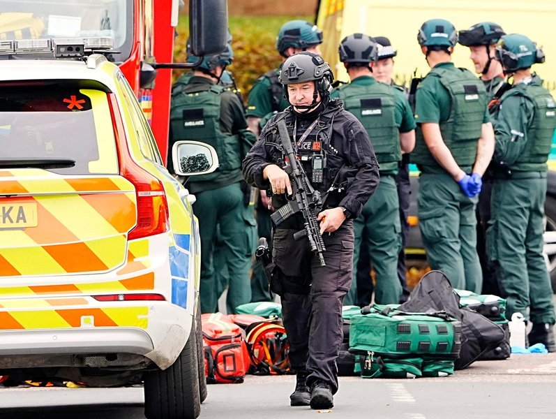 Armed police were called to the scene of the attack near a synagogue in northern Manchester. (AP PHOTO)