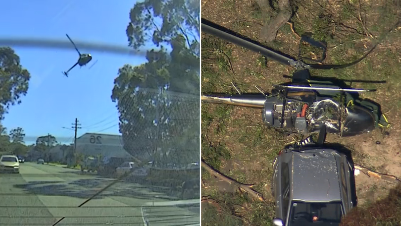 A man has died and a teenager is fighting for life after a helicopter crashed into a car.