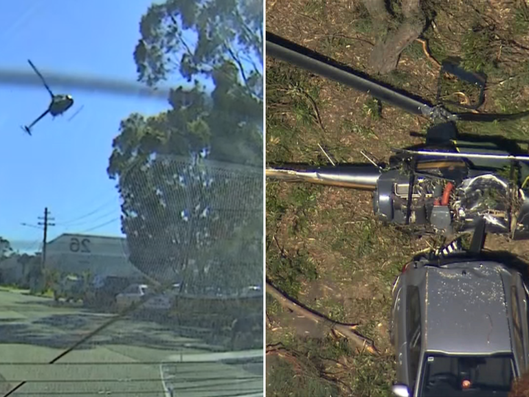 A man has died and a teenager is fighting for life after a helicopter crashed into a car.