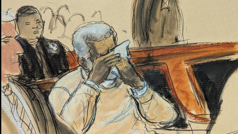 Sean "Diddy" Combs cried during the playing of a video about his life at his sentencing hearing. (AP PHOTO)