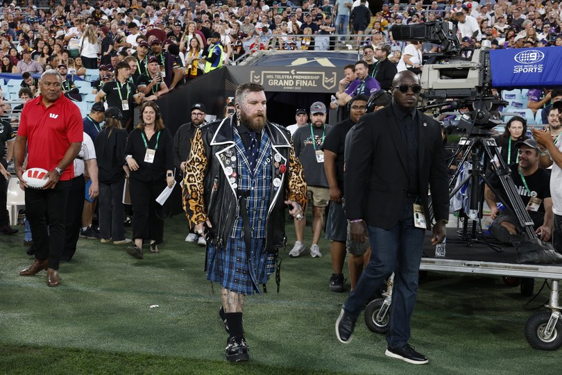 SYDNEY, AUSTRALIA - OCTOBER 05: Teddy Swims looks on ahead of his performance during the NRL Grand Final match between the Melbourne Storm at Brisbane Broncos at Accor Stadium on October 05, 2025 in Sydney, Australia. (Photo by Darrian Traynor/Getty Images)