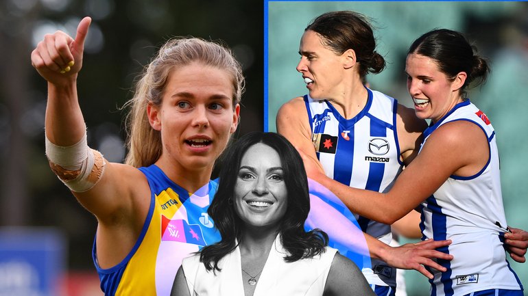 Ella Roberts of the Eagles and Jasmine Garner 
 of the Kangaroos.