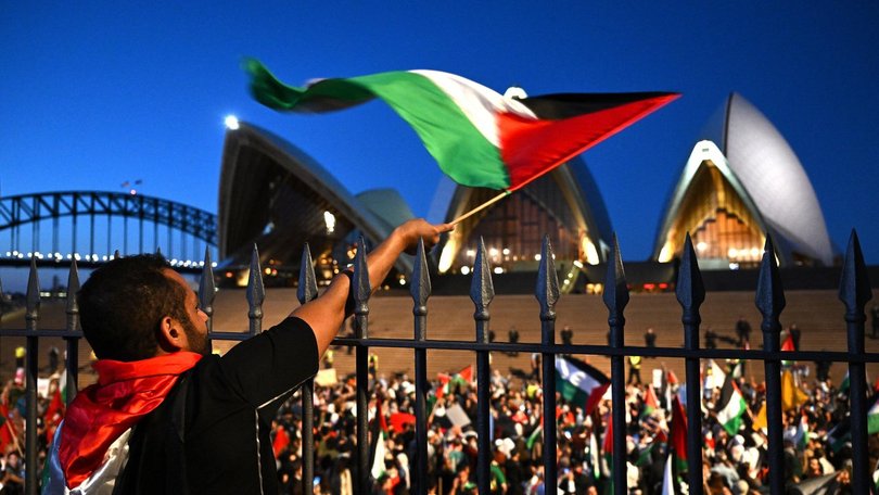 A pro-Palestine rally was staged at the Opera House just after the Hamas attack on Israel in 2023.