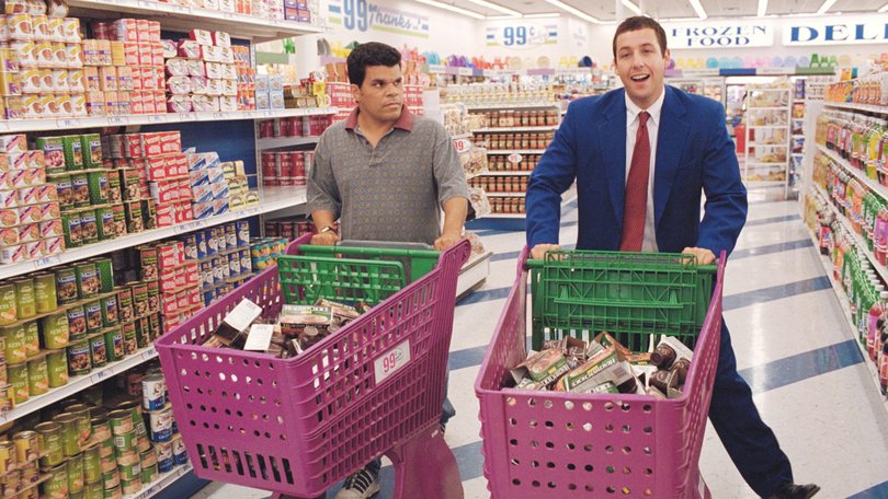 Luis Guzman and Adam Sandler in Punch-Drunk Love.