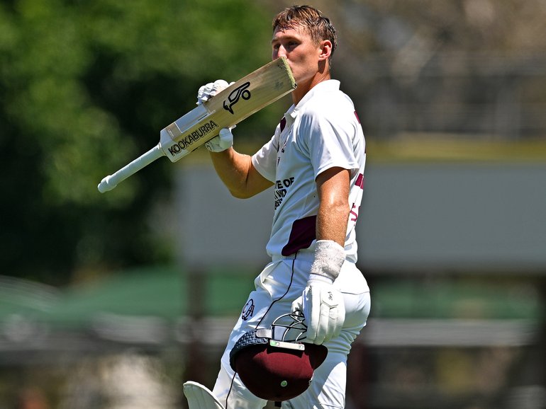 Marnus Labuschagne celebrates his century.