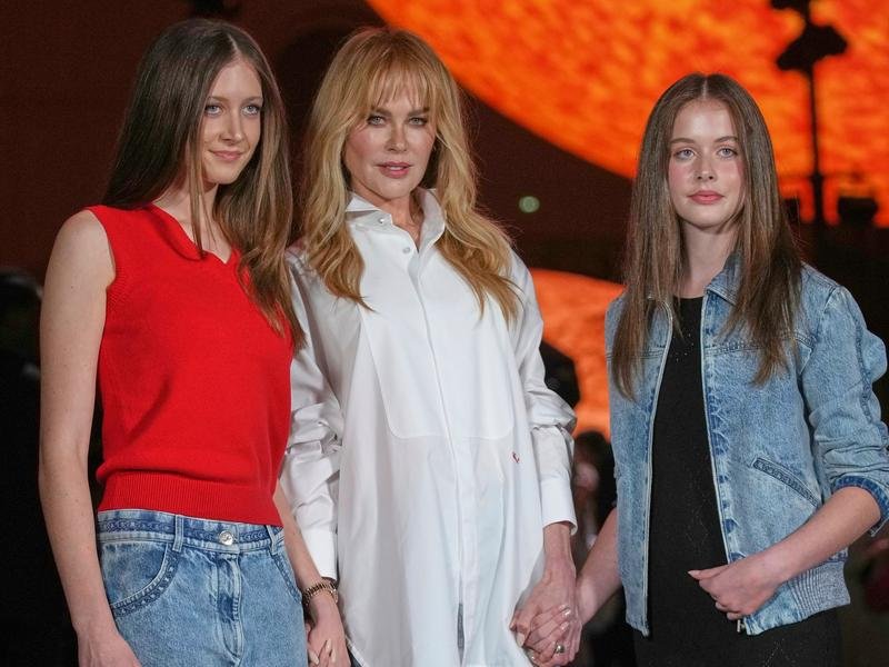Sunday Rose and Faith Margaret have accompanied their mother Nicole Kidman to Paris Fashion Week. (AP PHOTO)