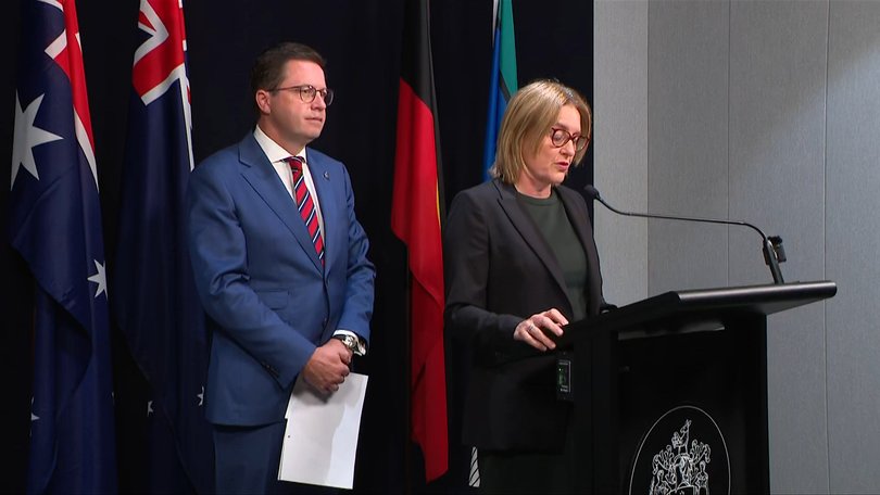 Jacinta Allan speaking at a press conference. 