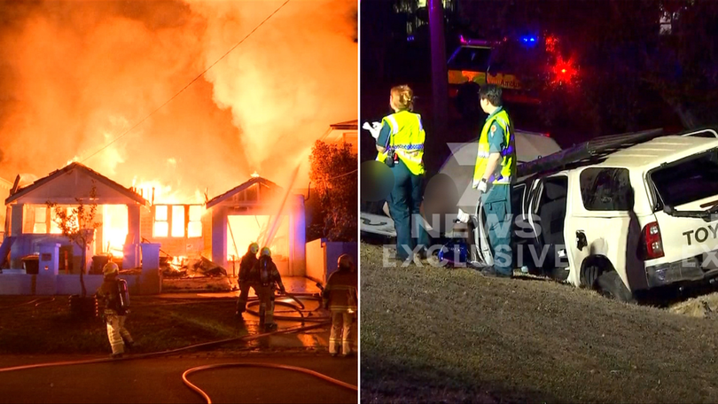 The house fire in Melbourne; police are looking for teenagers after a car chase in northern Queensland.