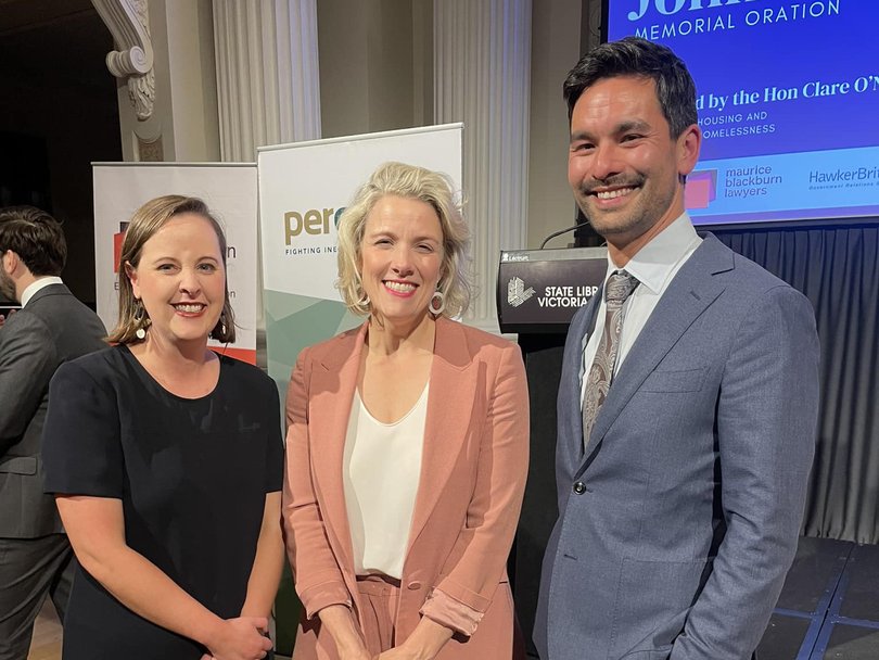 Labor for Housing co-convenor Julijana Todorovic with Housing Minister Clare O’Neil and future Labor MP Gabriel Ng in November 2024.